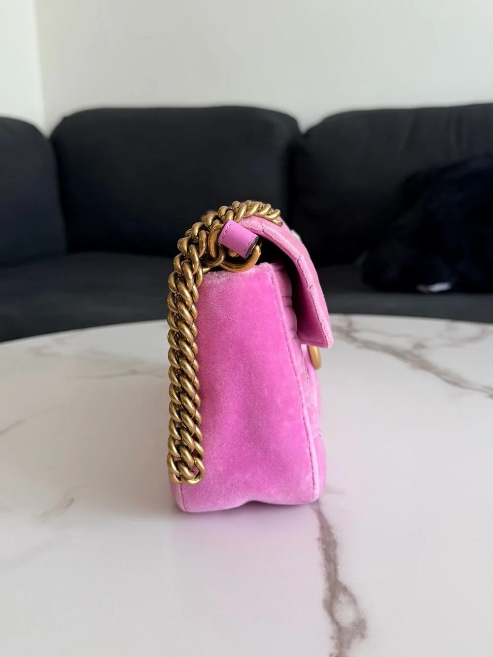 Gucci GG Marmont Pink Velvet Crystal Embellished Shoulder Bag